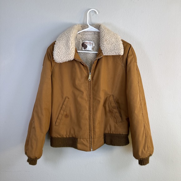 VTG Silton California Fleece Zip Up Bomber Jacket Brown Size 38 Missing Buttons